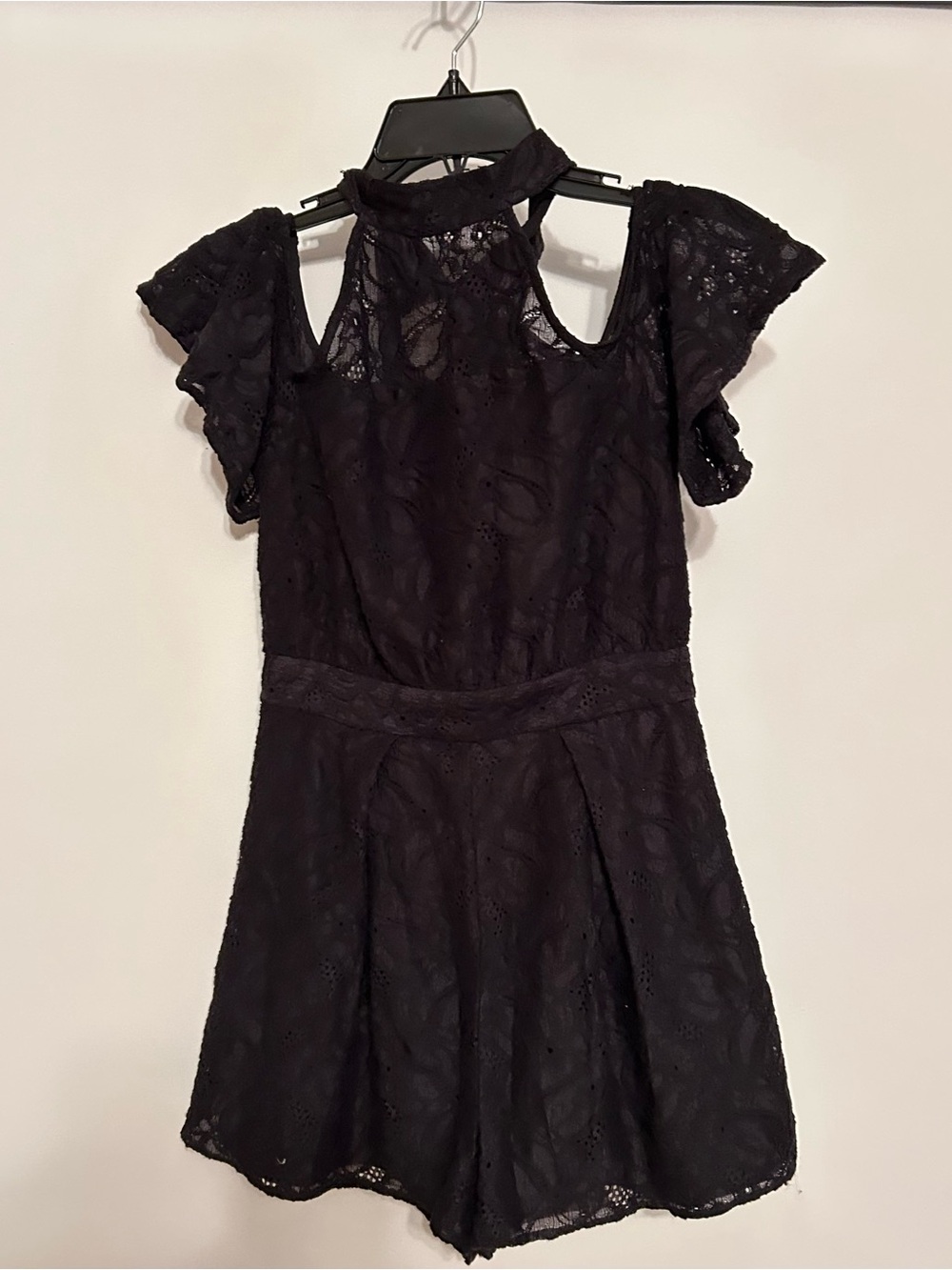 BCBGeneration Black Lace One-Shoulder Romper Dress